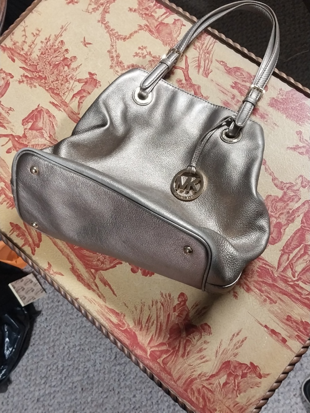 Michael Kors Metallic Silver Pebbled Leather Shoulder Bag